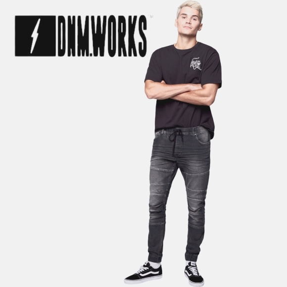 DNM.WRKS JACKSON - 5 Pocket Moto Pintuck Jogger - Dark Grey Wash - Picture 1 of 8